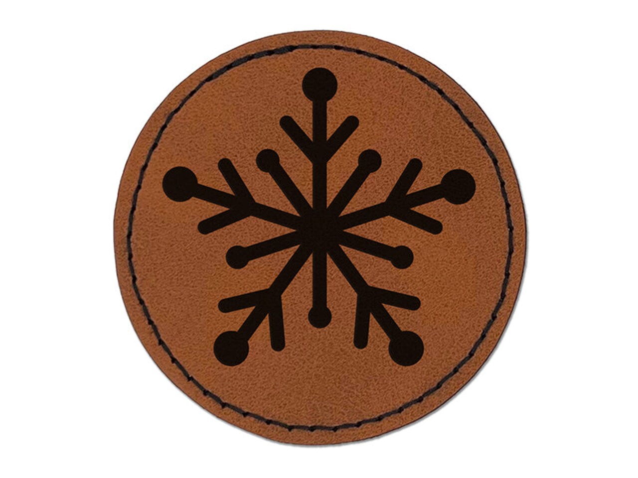 Star Snowflake Winter Round Iron-On Engraved Faux Leather Patch Applique - 2.5 inches